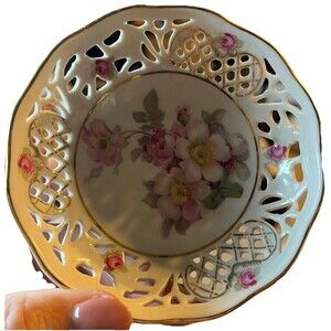 Vintage Schumann Arzberg Bavaria Reticulated Floral Trinket Bowl No Chips